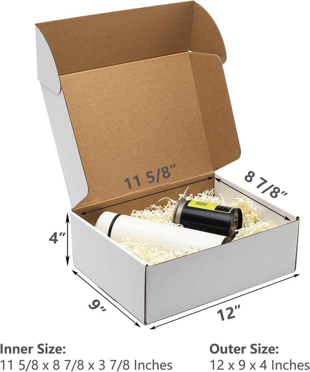 Timirog White Shipping Boxes 12x9x4" 20 Pack- Corrugated Cardboard Maili...
