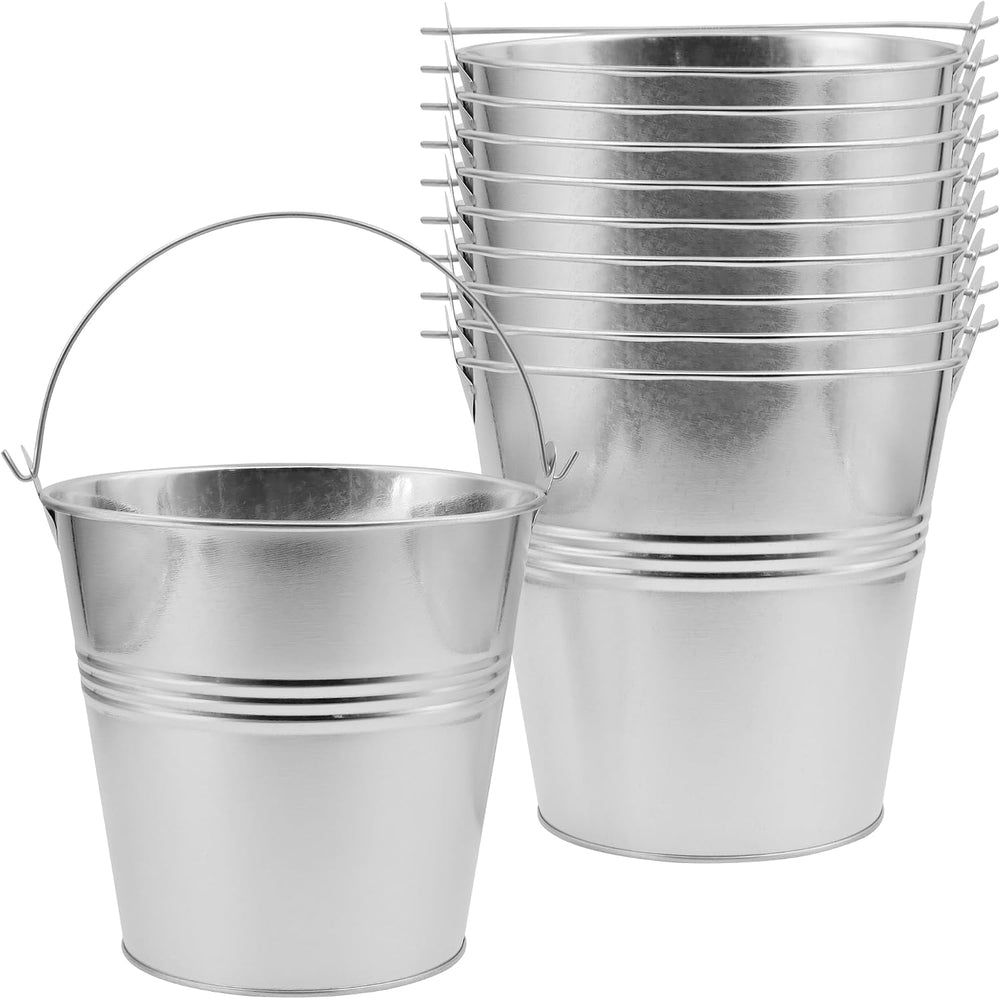 10 Pack Galvanized Metal Buckets with Handle, 6.2 x 5.9 Inch Ice Tin Bucket