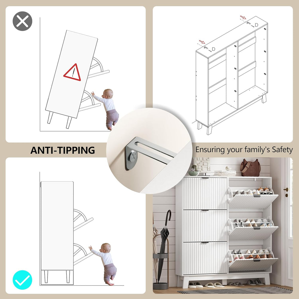 HUANLEGO Shoe Cabinet Storage for Entryway with 6 Flip Drawers, White