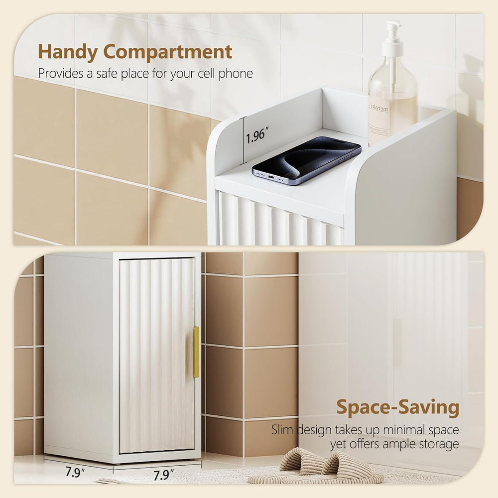 Yoobure Fluted Small Bathroom Storage Cabinet, Narrow Toilet Paper Cabinets