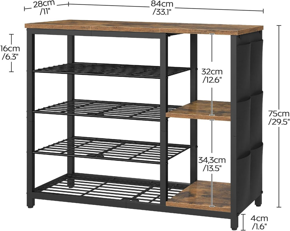 YATINEY Industrial 5-Tier Shoe Rack, Metal Shoe Storage Organizer with Side O...