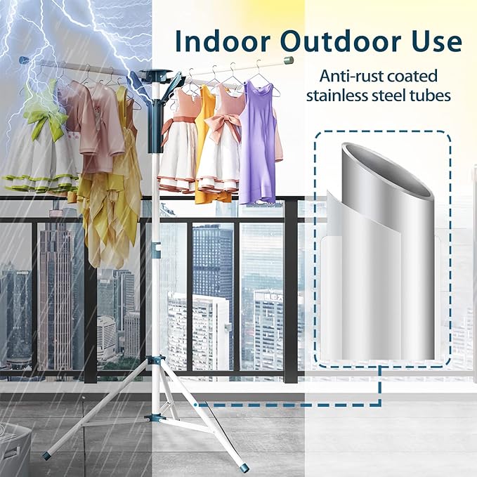 JAUREE Tripod Clothes Drying Rack Folding Indoor, Portable Drying Rack Clothing