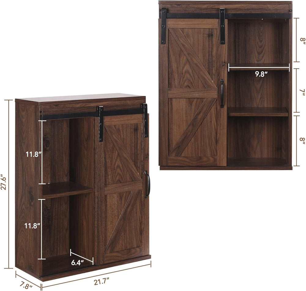 RUSTOWN Farmhouse Bathroom Wall Cabinet with Sliding Barn Door