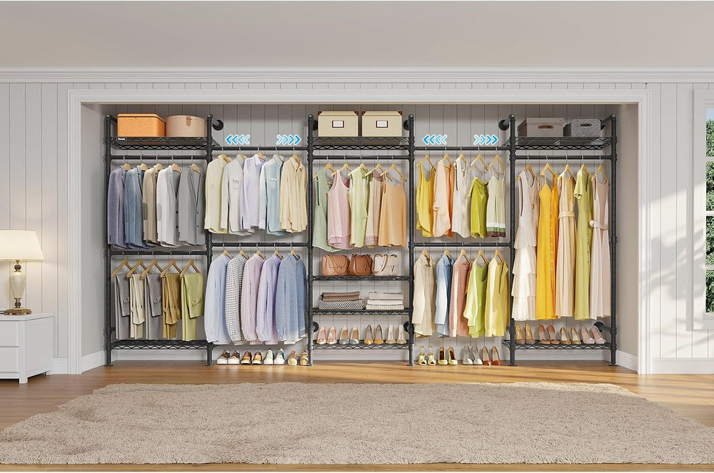 Timate F5 Expandable Wall Mounted Clothes Rack with 8 Adjustable Shelves &amp...