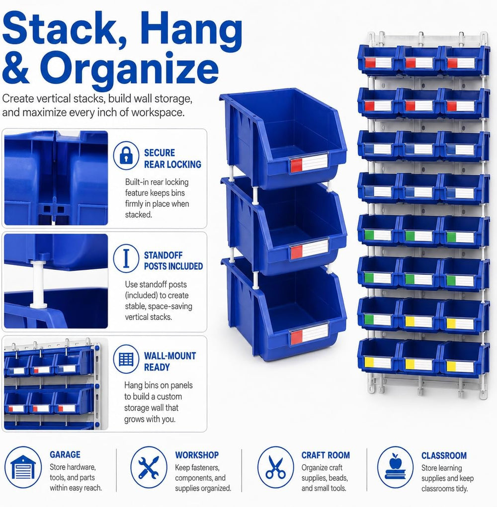 Stackable Storage Bins 2 Pack – 5.9" W x 9.4" D x 4.9" ,Heavy ...