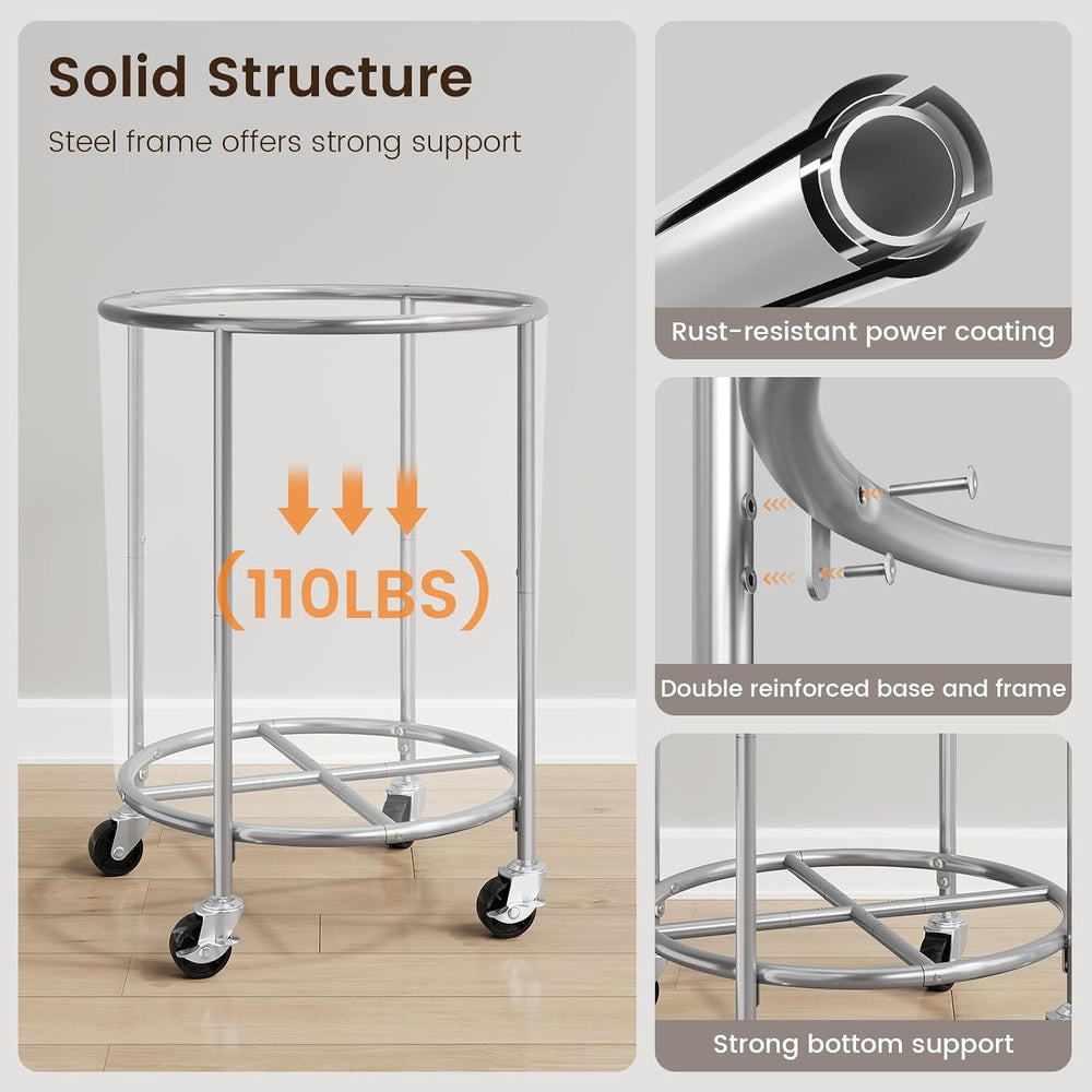 ELYKEN 190L Laundry Basket with Wheels, Steel Frame, Removable Bag, Cream