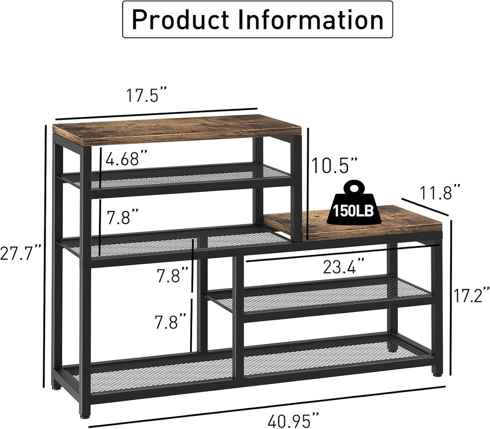 Shoe Rack Bench Shoe Storage Organizer with Seat, 5-Tier Industrial Free Stan...
