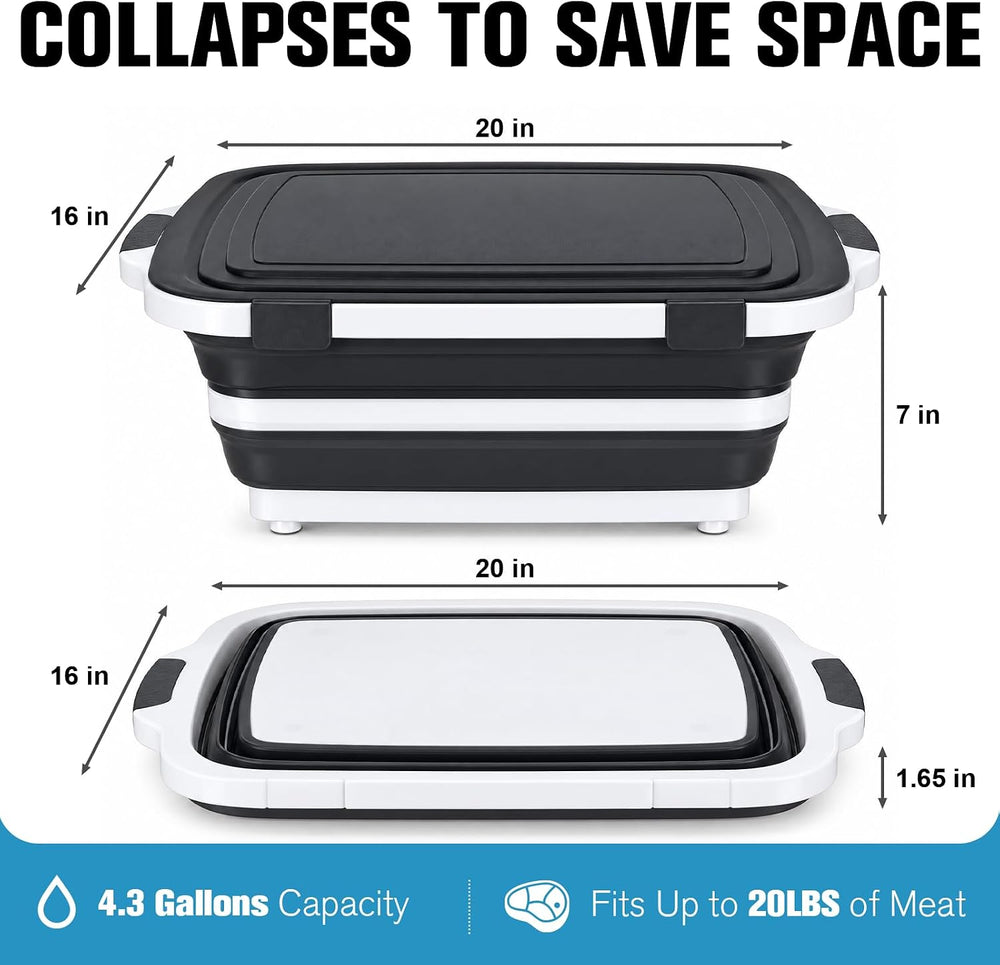 XL Collapsible BBQ Prep Tub with Lid, Portable Meat Marinating Container