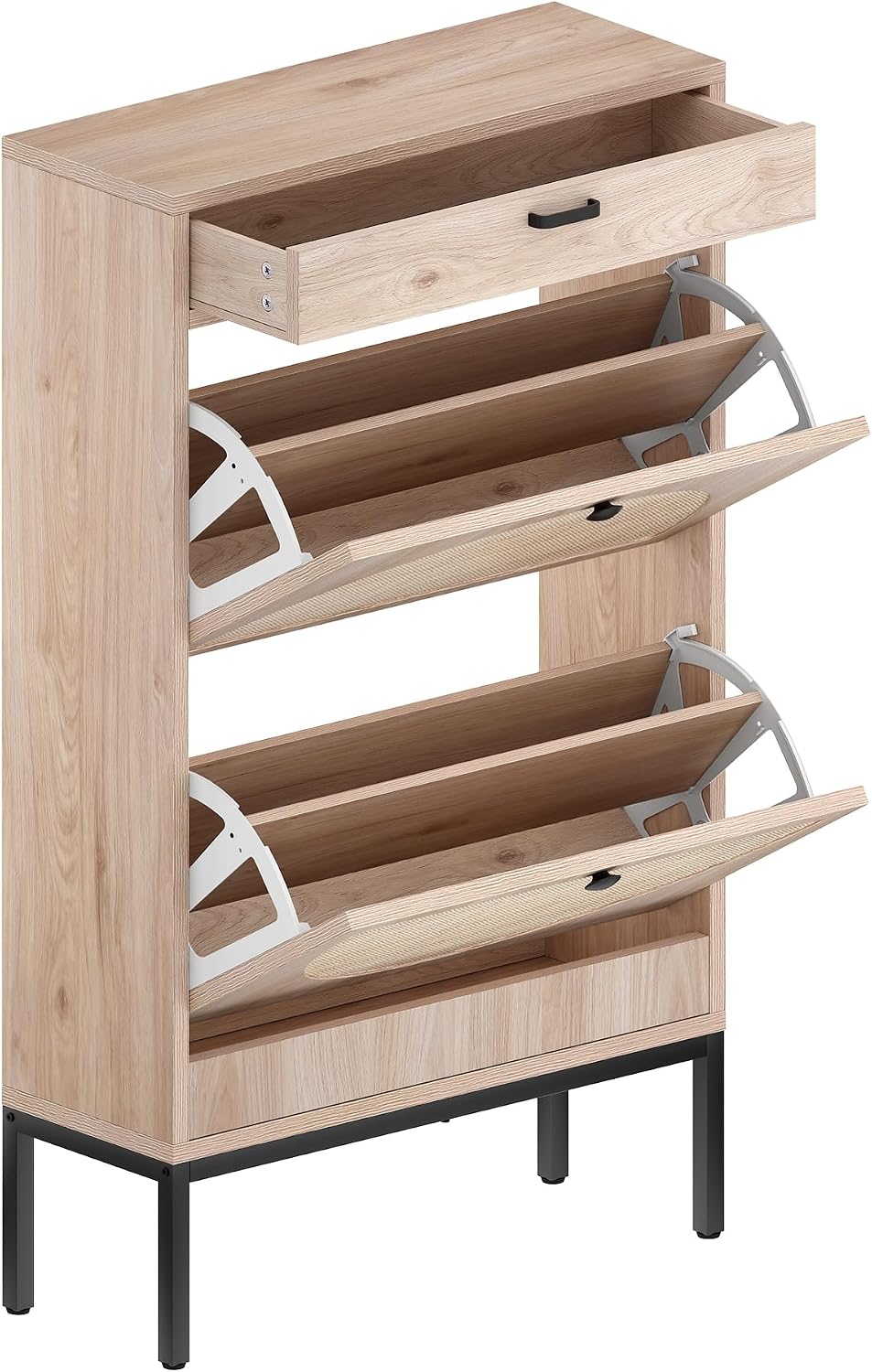 XIAO WEI Cabinet With 2 Rattan Curved Pattern Flip Drawers, Freestanding Shoe...