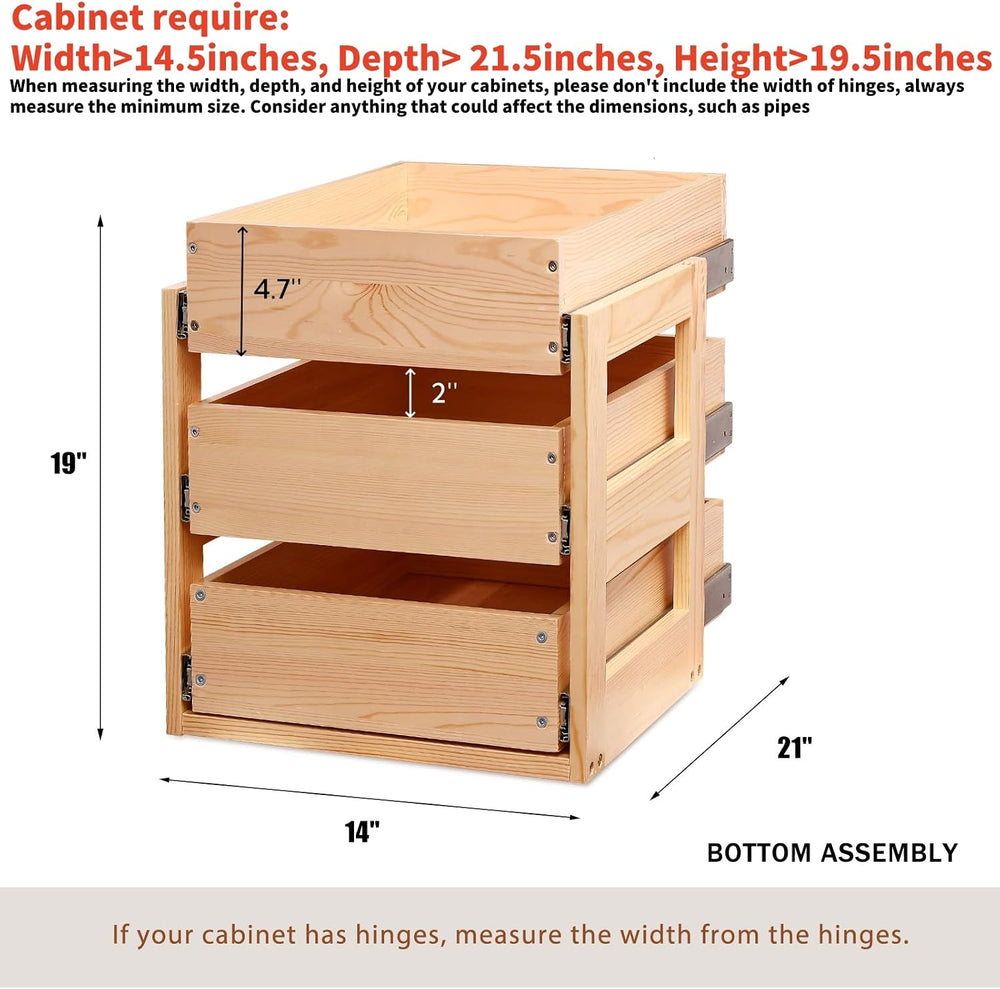 Pull Out Cabinet Organizer 14''W×21''D×19''H Slide Ou...