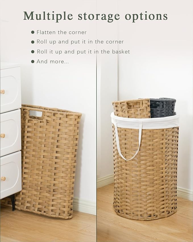 Large Laundry Hamper Laundry Basket Round 34.3 Gal Handwoven Wicker Laundry