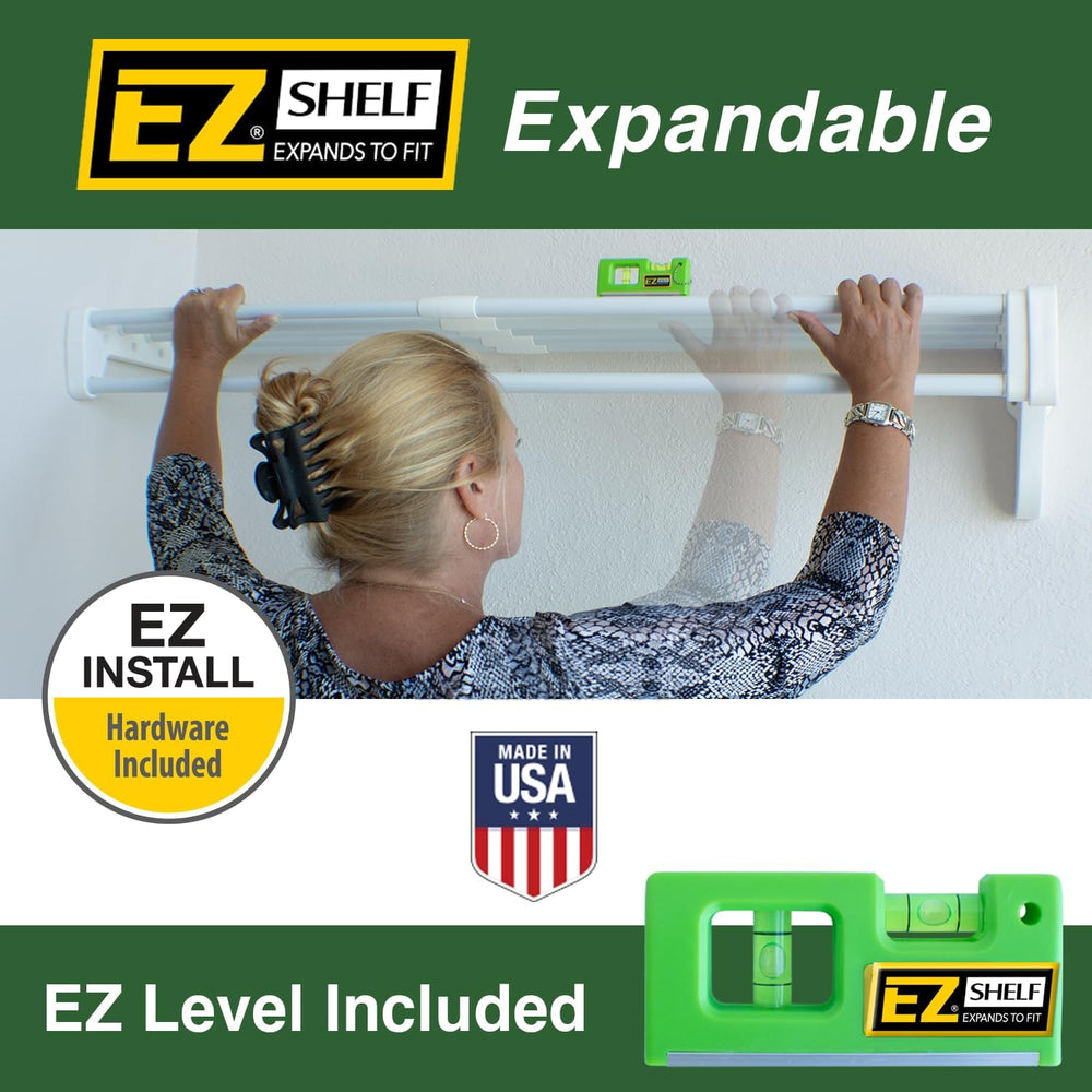 EZ SHELF - Closet Shelf with Hanging Rod - 29" to 49” Expandable, White,...