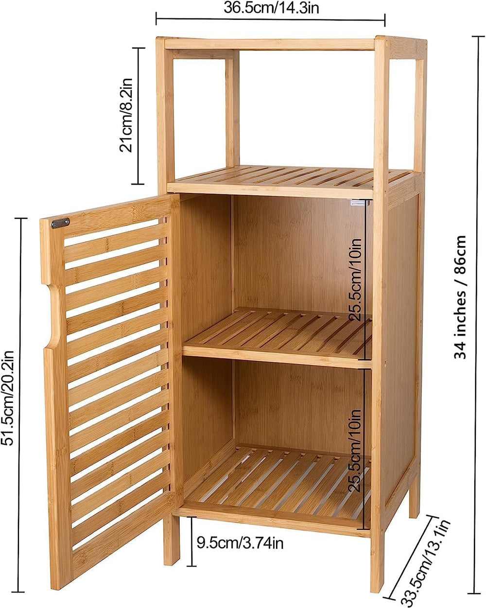 Bathroom Bamboo Storage Cabinet, Freestanding Floor Cabinet with Door Shelf