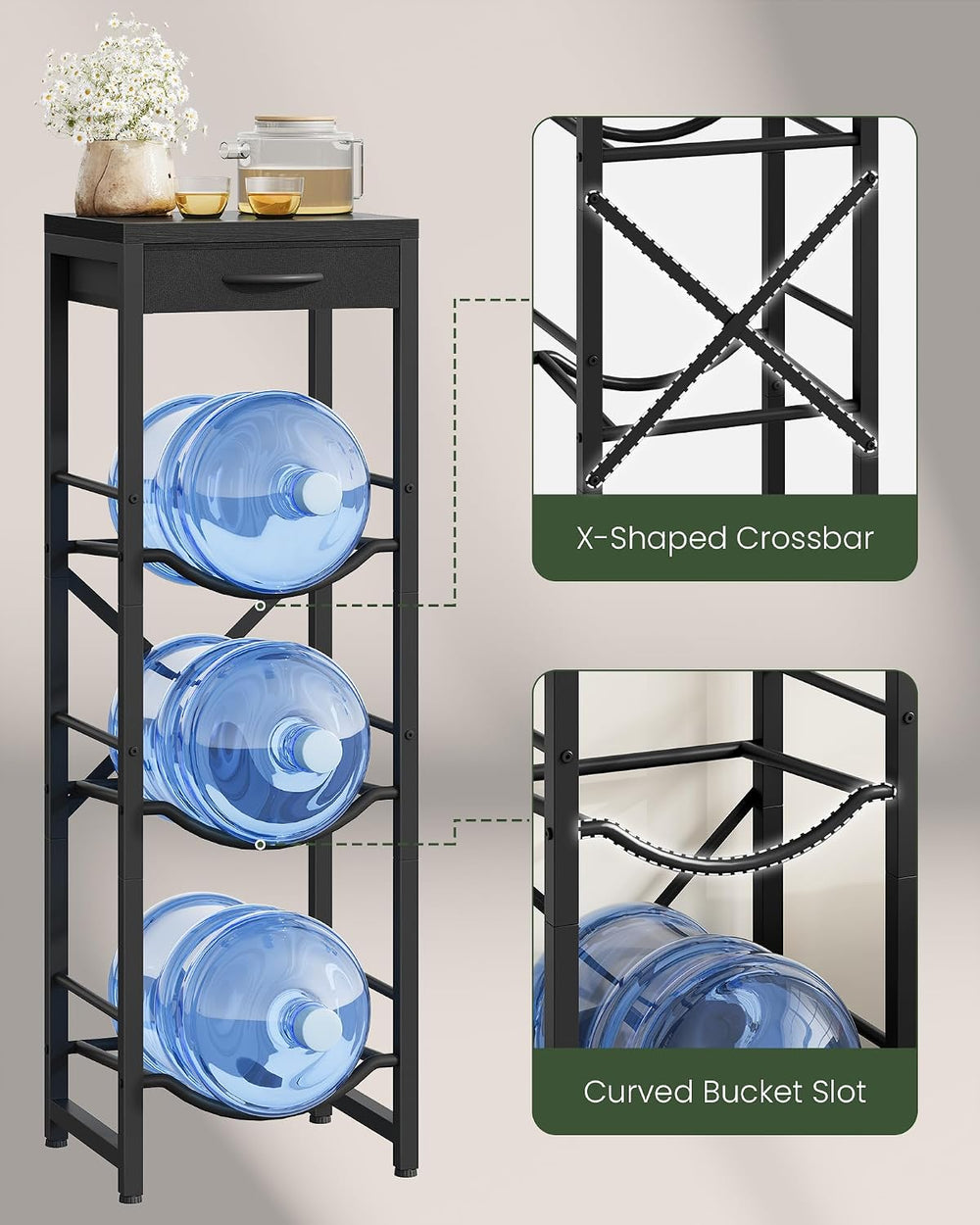 CHOEZON 5-Gallon Water Jug Holder, Water Bottle Holder, 3-Tier Kettle Storage...