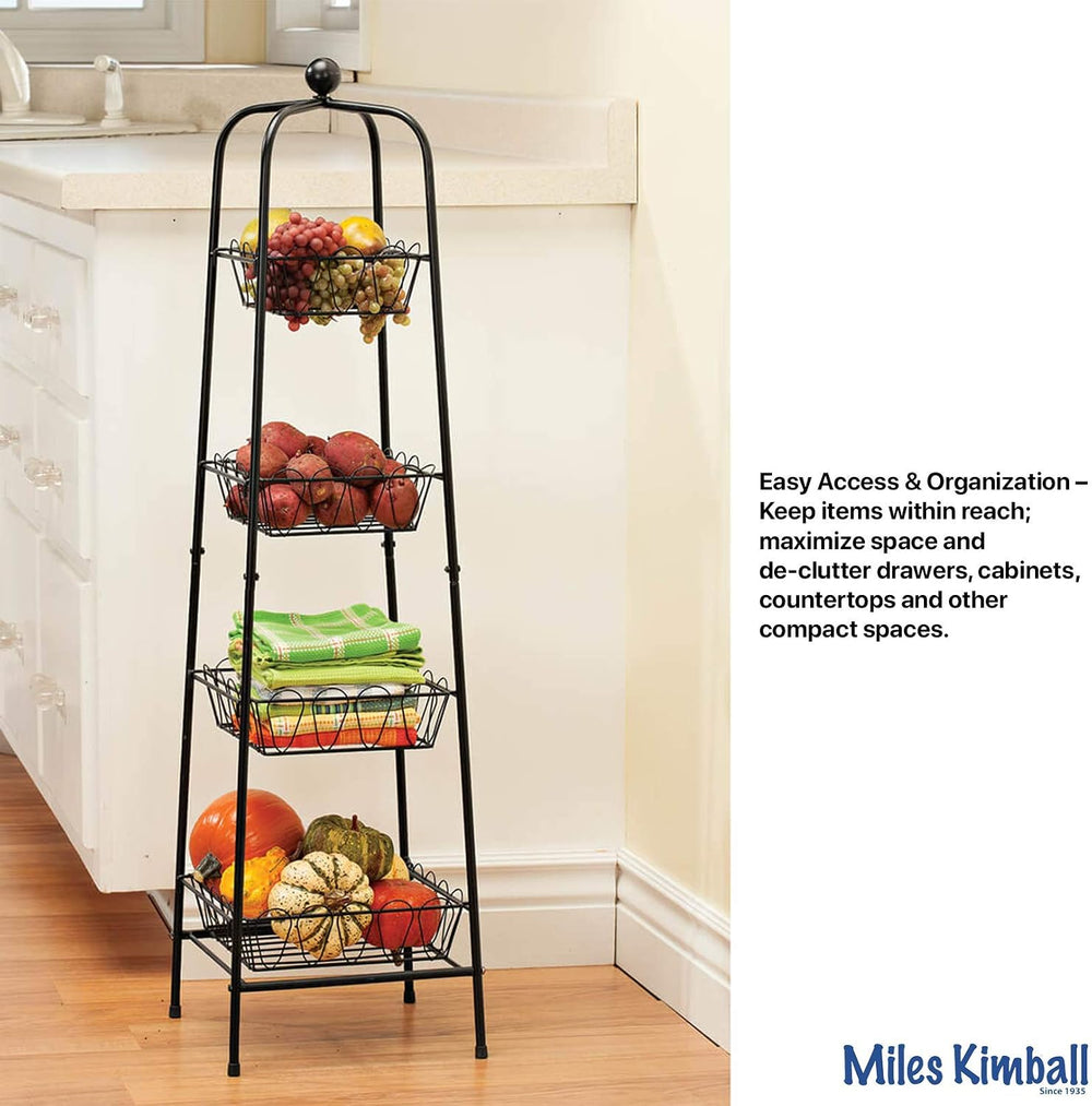 4-Tier Metal Basket Stand for Storage and Organization