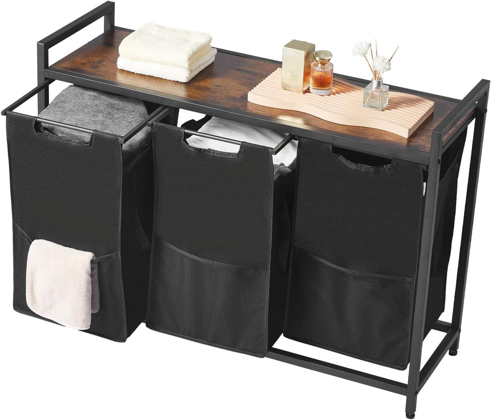 VEVOR 3 Section Laundry Sorter, Large Laundry Hamper with Metal Frame and Woo...