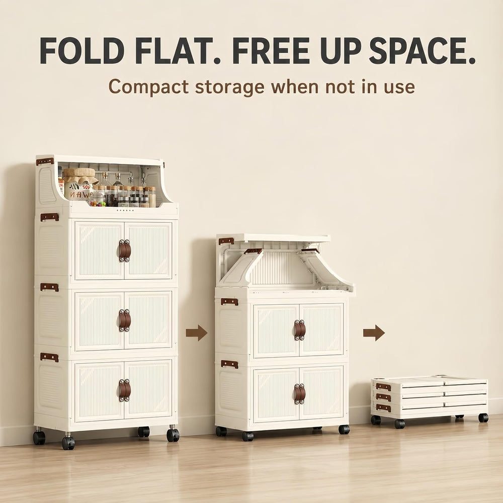 174QT Stackable Storage Bins with Top Lid and Wheels, 4 Tier Foldable Storage...