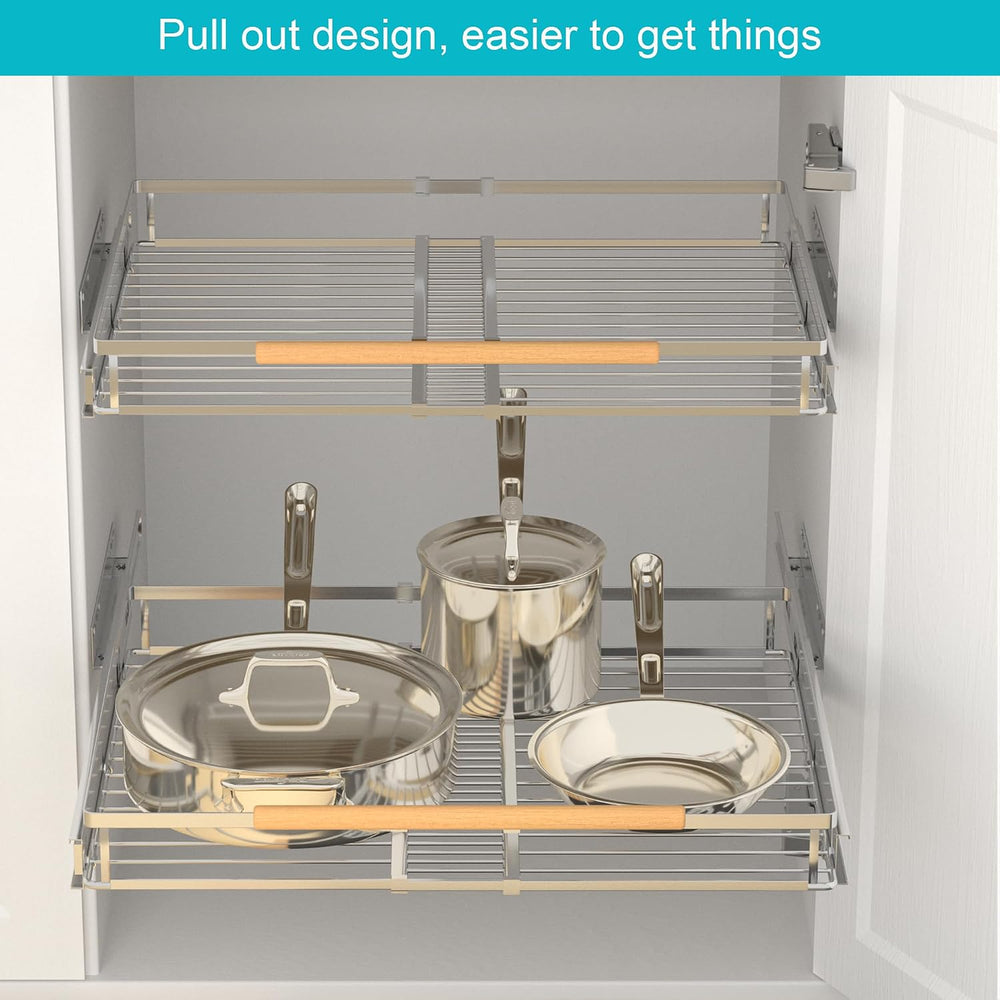 iPEGTOP 2 Pack Pull Out Cabinet Drawer Shelf Organizer, Extendable Sliding Sl...