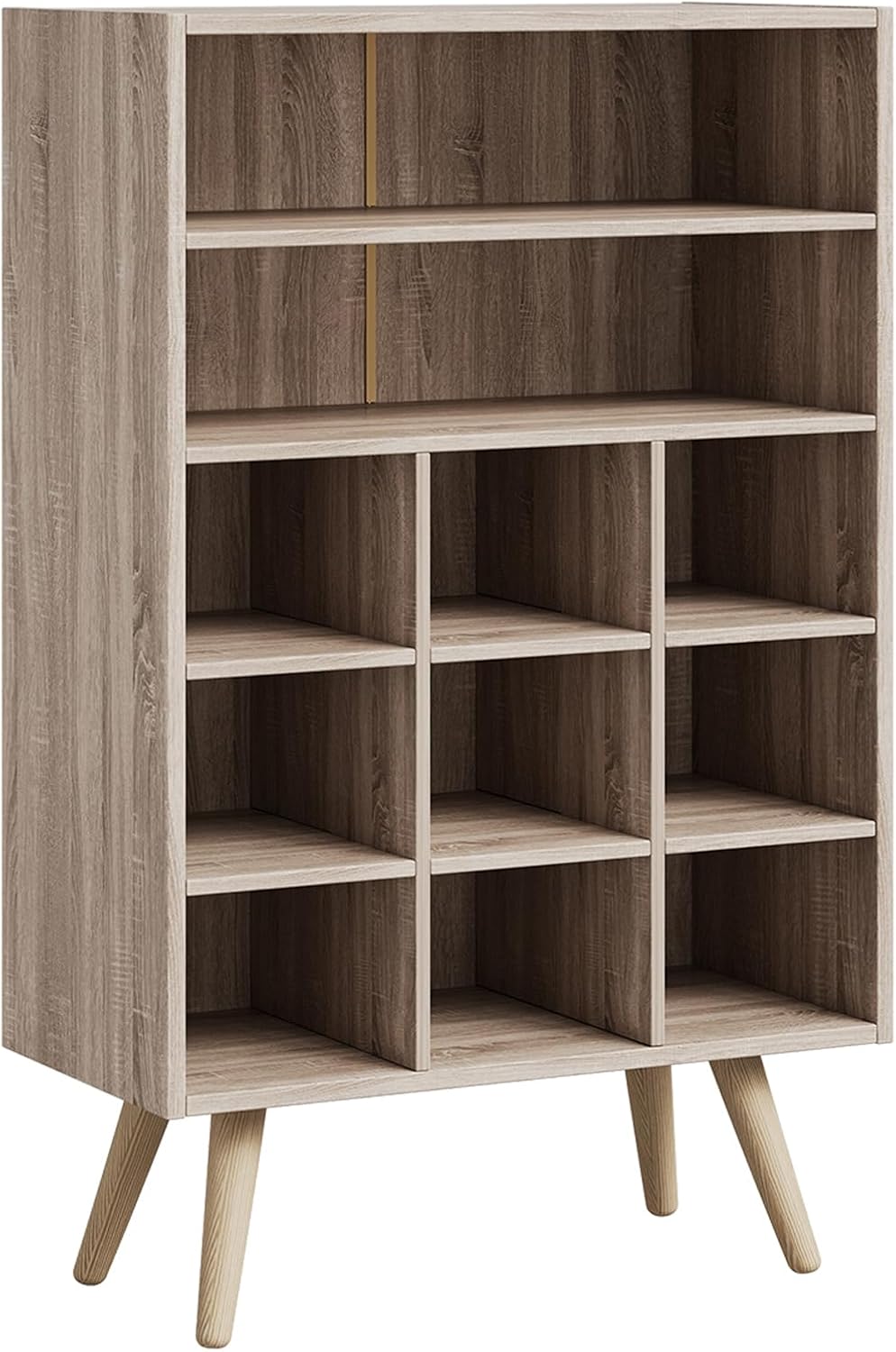 5 Tiers Wood Shoe Rack with Legs, Stackable Shoe Cubby with 2 Storage Shelves...