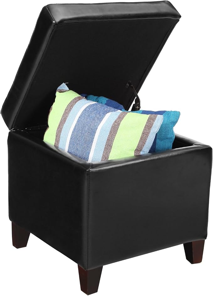 Adeco Storage Ottoman Foot Rest Stool, Leather Ottoman Footstool