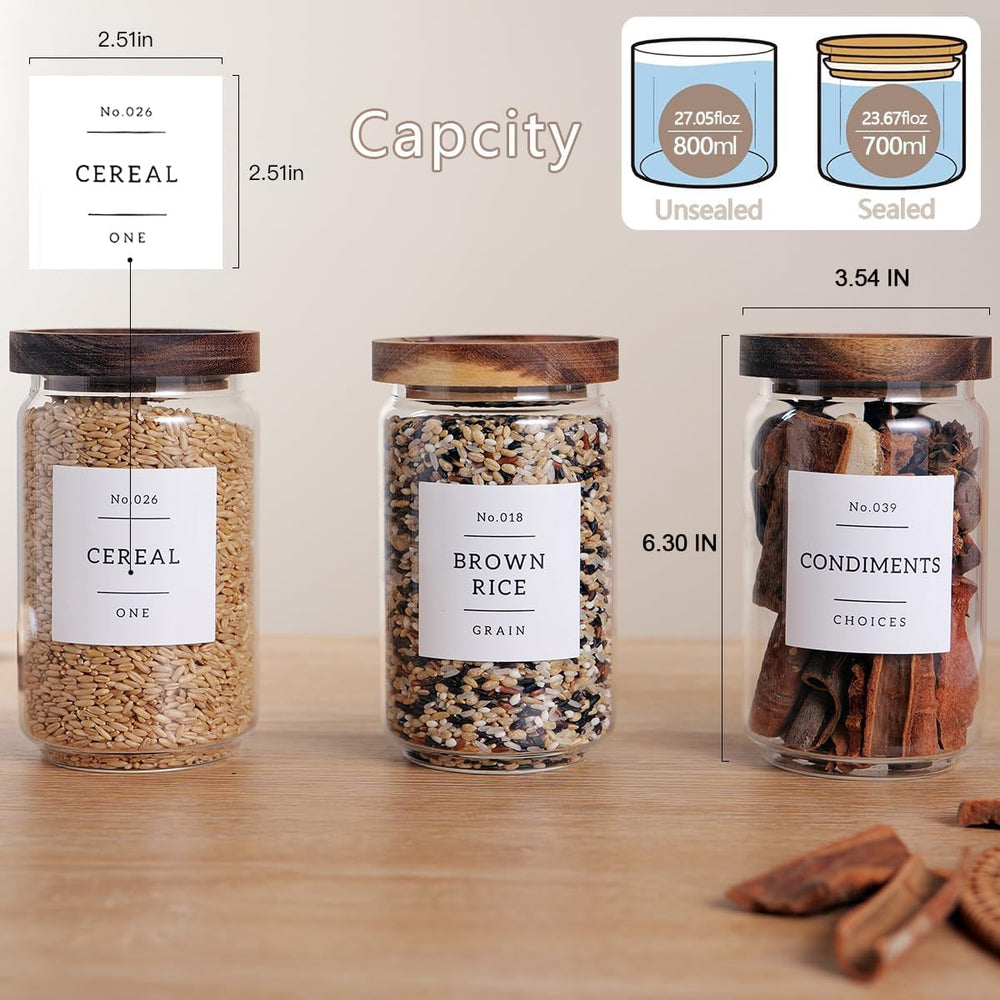6 Set Glass Pantry Storage Jars with Acacia Airtight Lid - 23oz Thicken Glass...