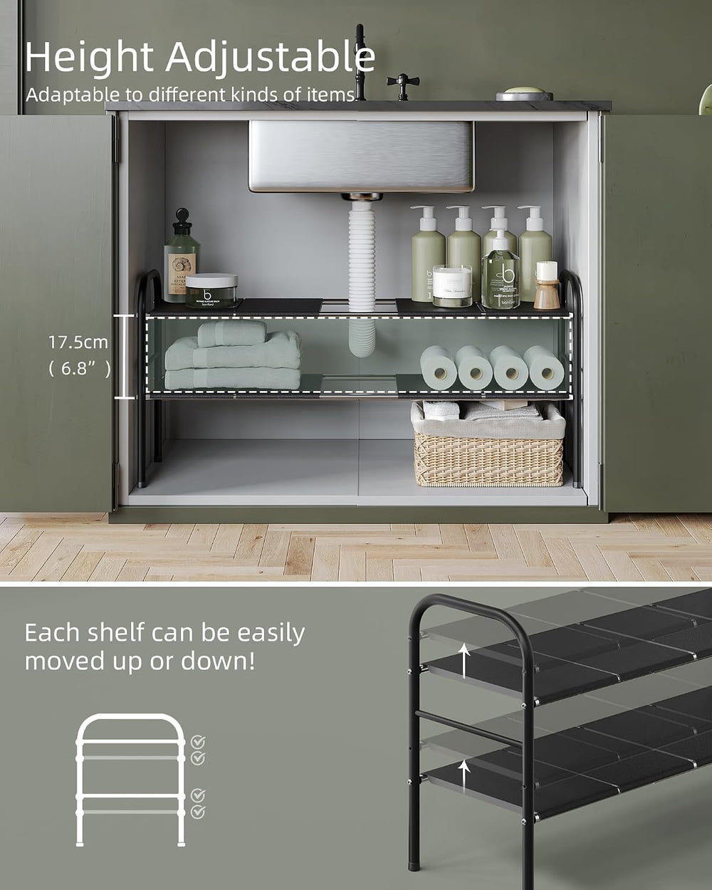 Under Sink Organizers and Storage,Expandable under cabinet organizer Shelf