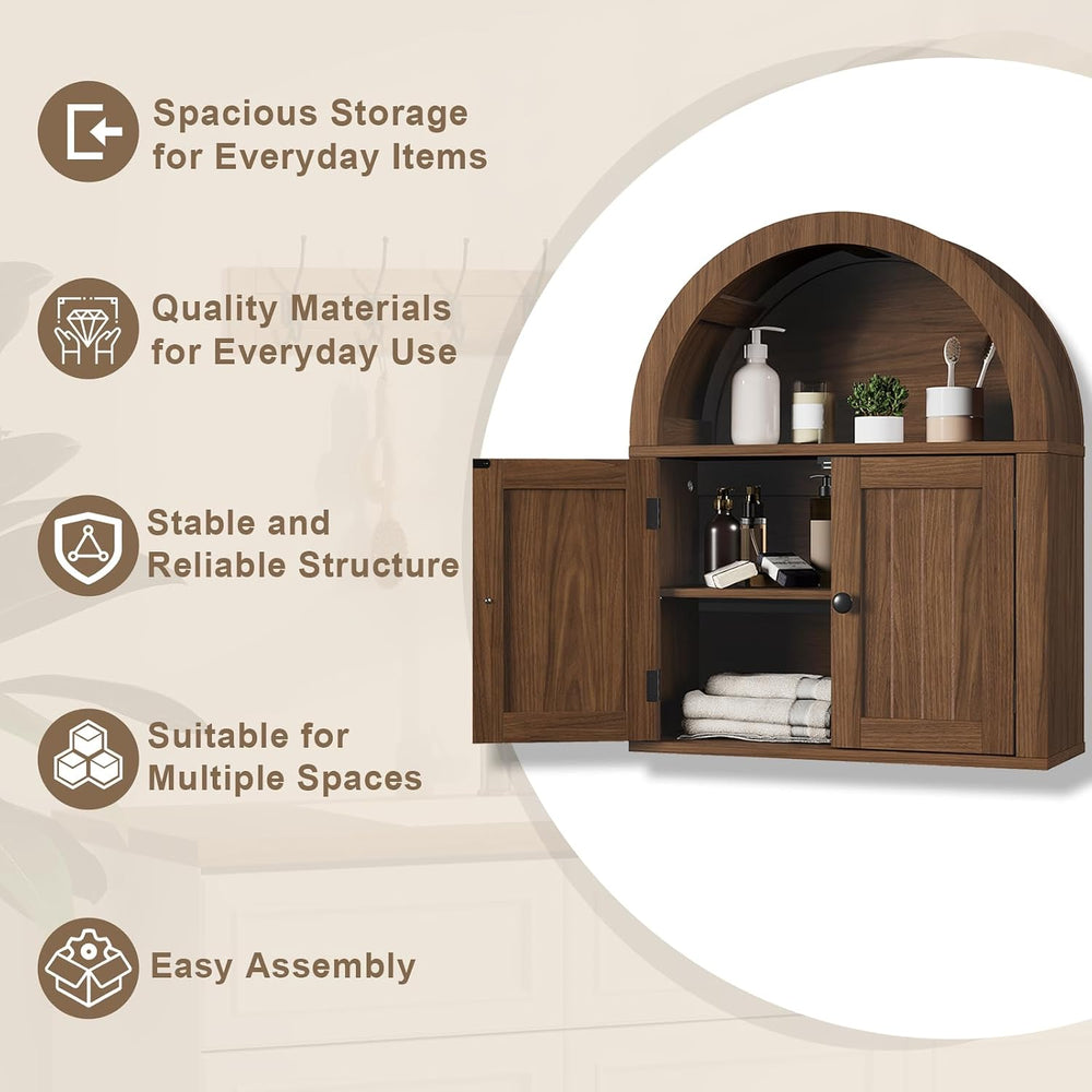 ChooChoo Arched Wall Cabinet, Double Door Medicine Cabinet with Shelf