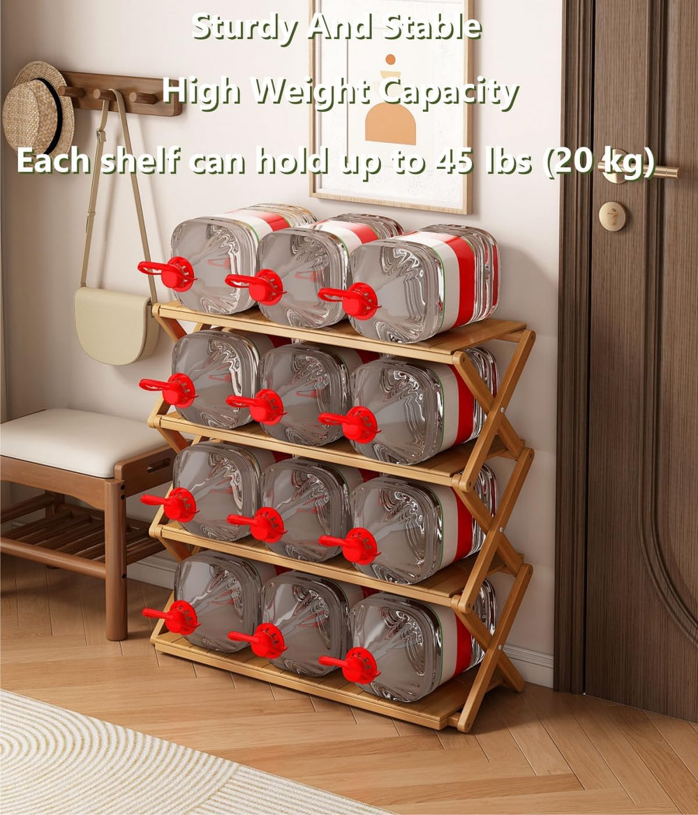3 Tier Foldable Shoe Rack, No-Assembly Bamboo Shoe Organizer Multifunctional ...
