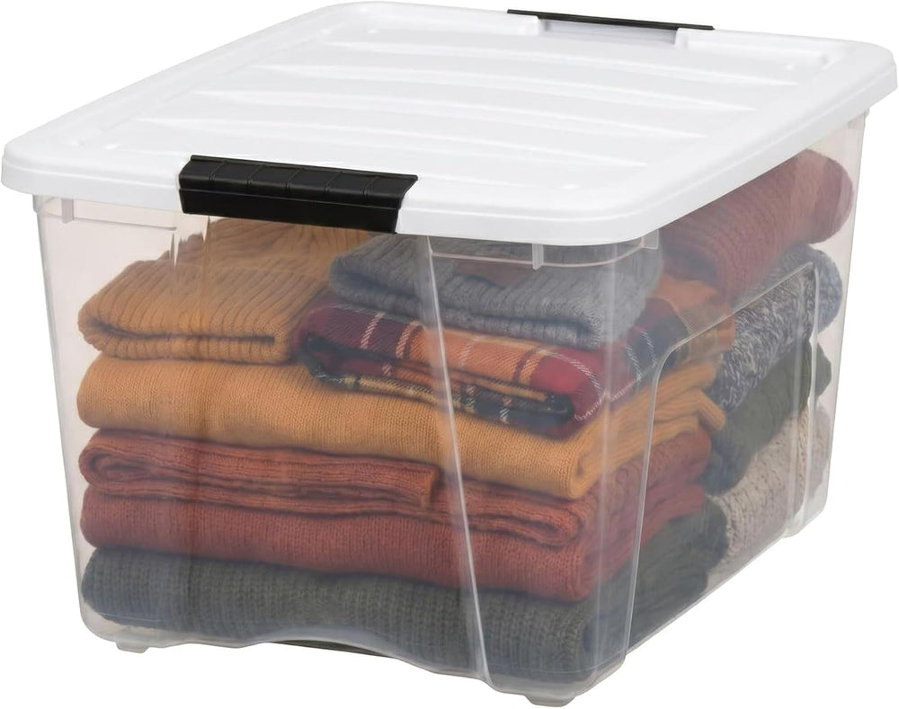 IRIS USA 40 Qt Storage Bins with Lids, 6 Pack, Clear/White