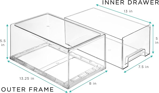 Sorbus Large Clear Storage Drawers – Stackable Pull-Out Storage Bins (2 Pack)