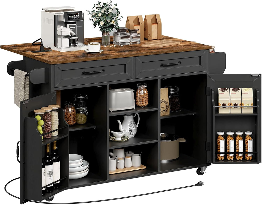 Kitchen Island with Power Outlets & Drop Leaf, Kitchen Cart with Storage,...
