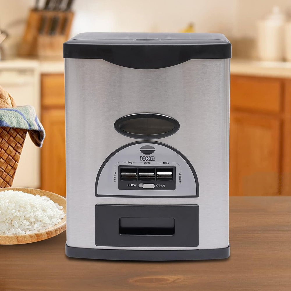 10Kg/22Lb Auto Rice Dispenser, Black Dispenser Three Gears Measuring Rice Sto...