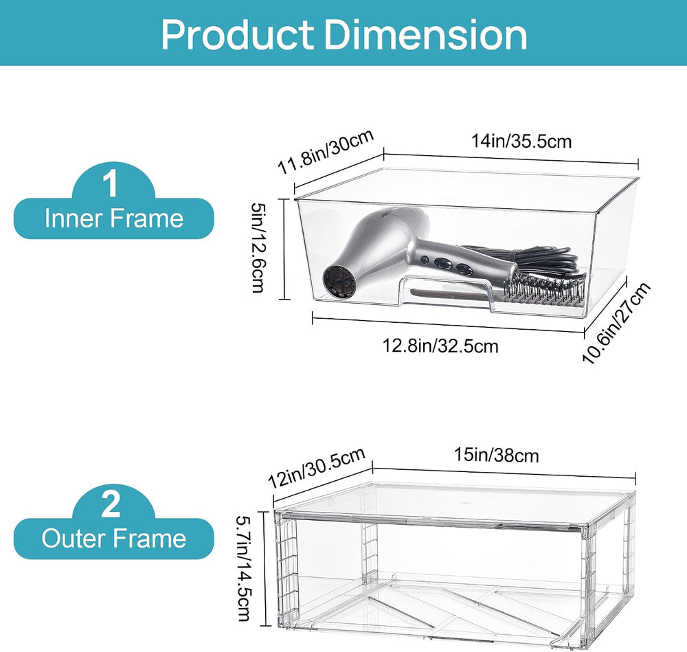 Vtopmart 3 Pack Large Clear Stackable Storage Drawers for Closet, Pantry