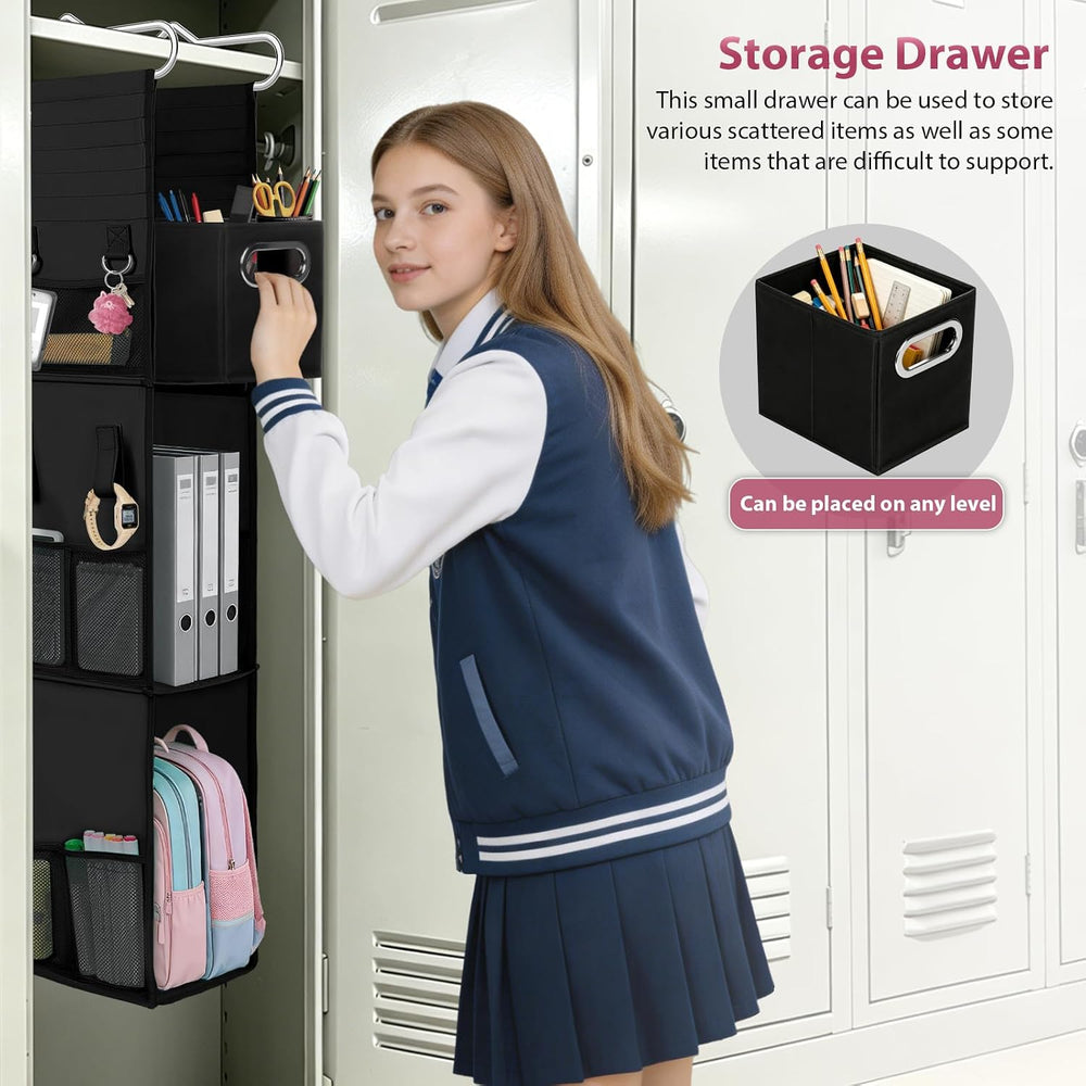 LOVEGRASS 3 Shelf Hanging Locker Organizer with Side Pockets, Dark Black