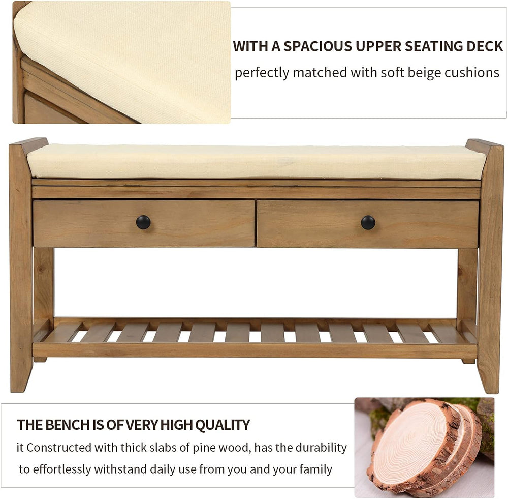Merax Classic Wood Entryway Bench with Shoe Storge Wood Bench for Hallway Fro...