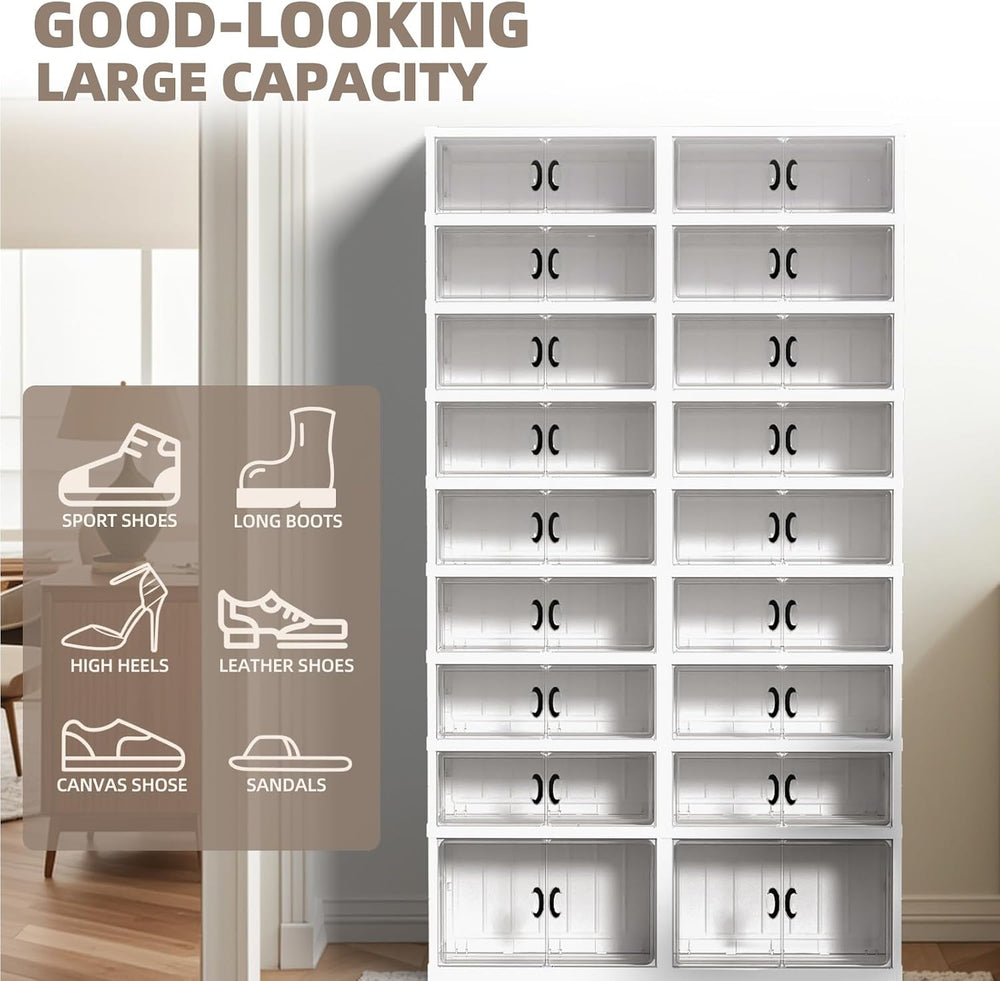 FAHKNS 9 Tier 36 Pair Folding Shoe Rack with Wheels and Magnetic Doors,Stacka...