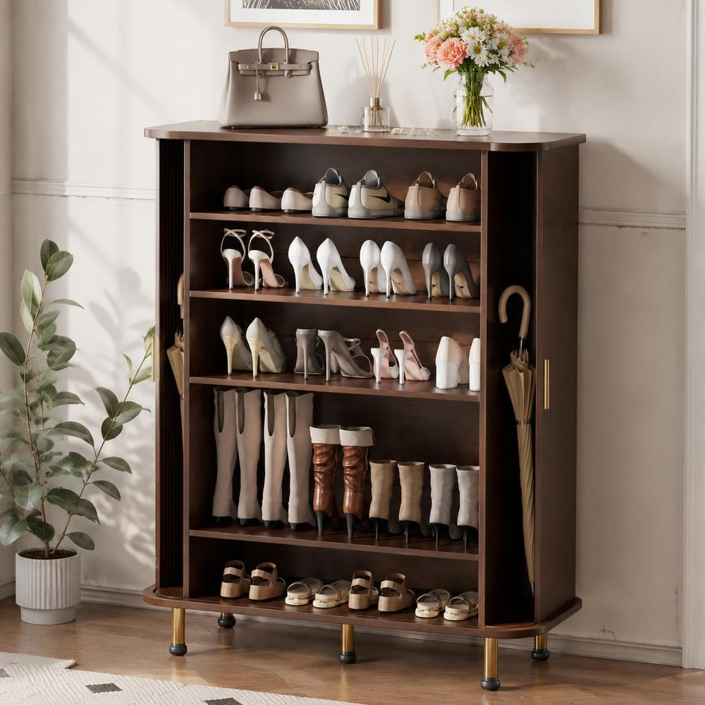 YOLENY Shoe Storage Cabinet with Sliding Doors, 6-Tier Entryway Shoe Rack