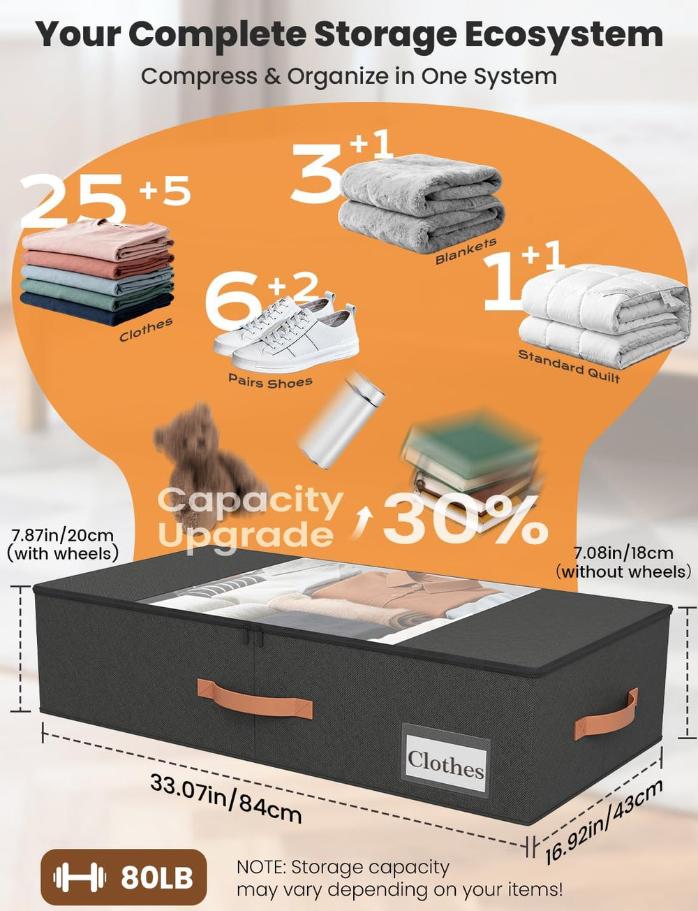 TOSKING 2-Pack Under Bed Storage Drawers with Wheels, 6 Vacuum Bags, 7.9&quot...