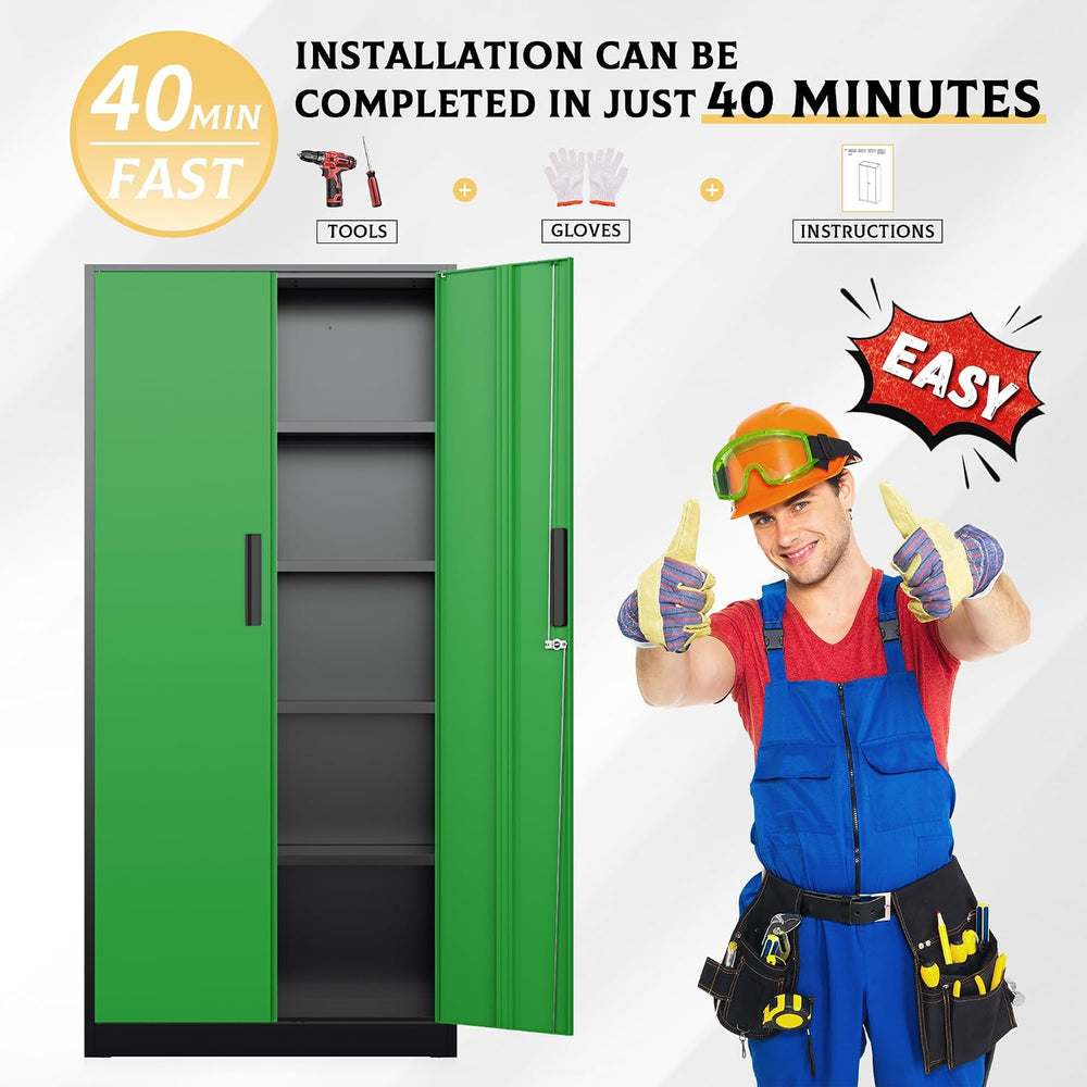 72" Metal Storage Cabinet - Heavy-Duty Metal Garage Cabinet with 4 Adjus...