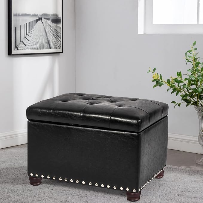 24'' Leather Storage Ottoman Rectangular Foot Rest Stool
