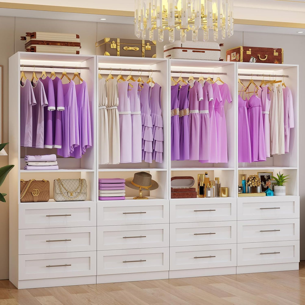 Westcity Closet System Set of 4, Closet System with 12 Drawers, 8 Rods & ...