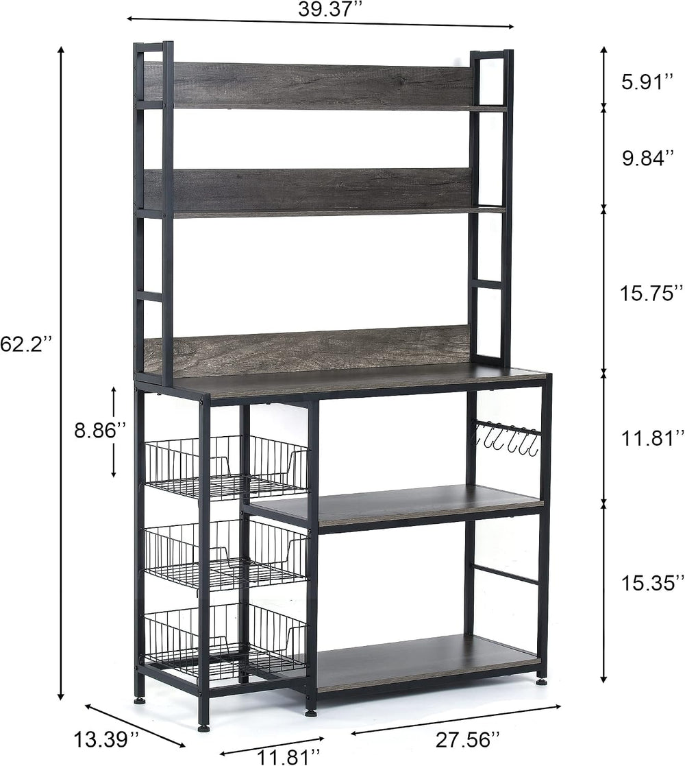 Kitchen Bakers Rack with Baskets,Free Standing Shelf,5-Tier Kitchen Utility S...
