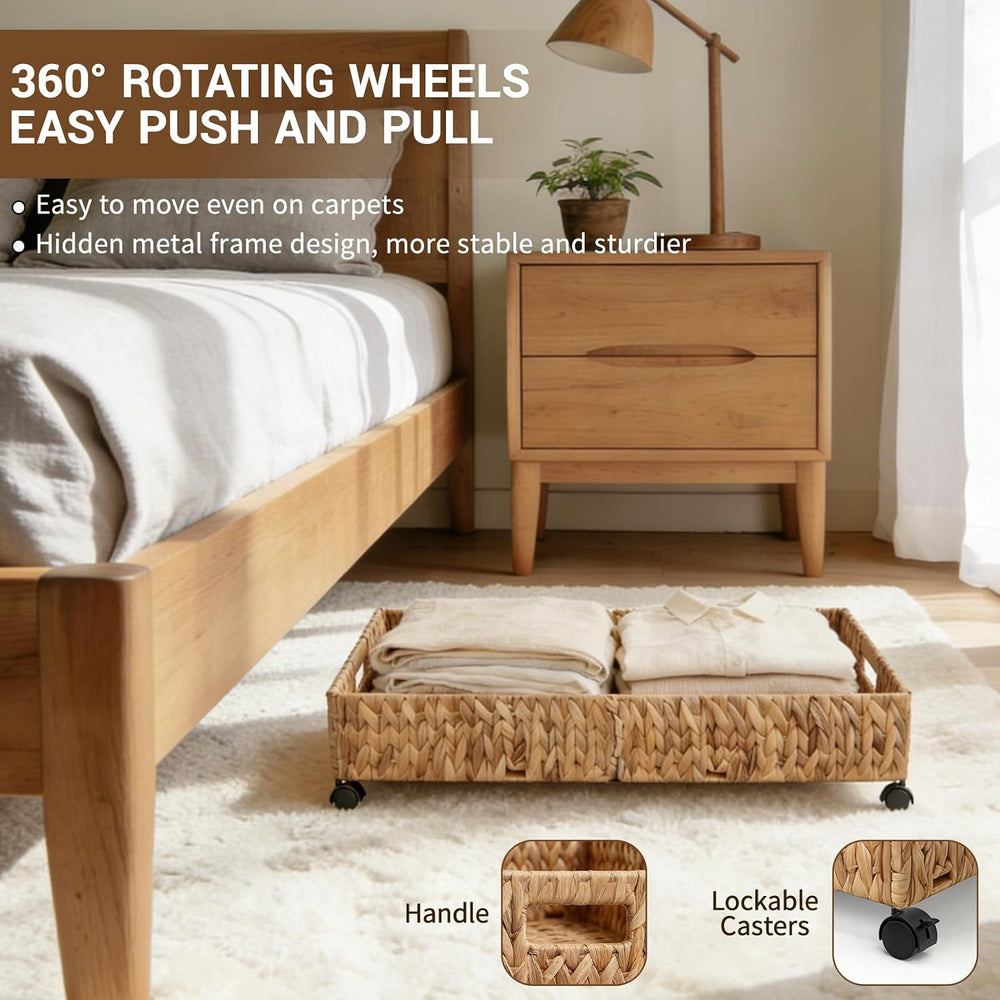 Under Bed Storage Containers with Wheels, 31.5 inch Large Capacity Handwoven ...