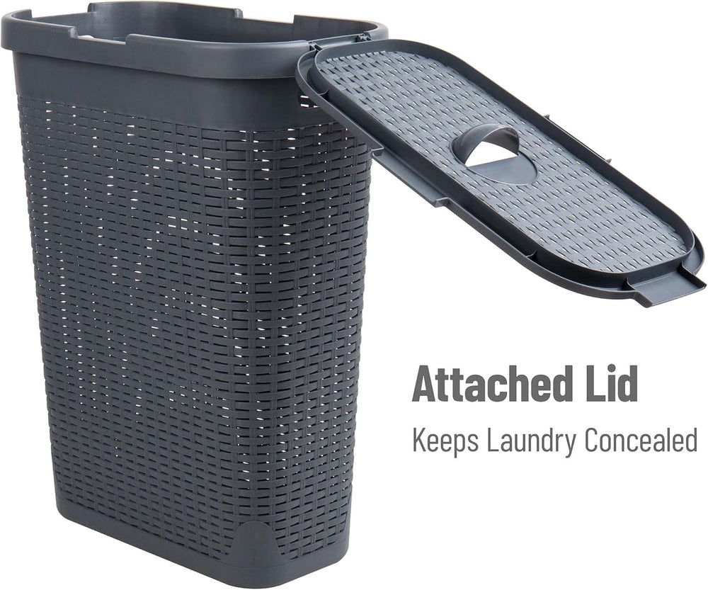 Mind Reader Slim Laundry Hamper with Lid, 40L Clothes Basket, Narrow Tapered ...