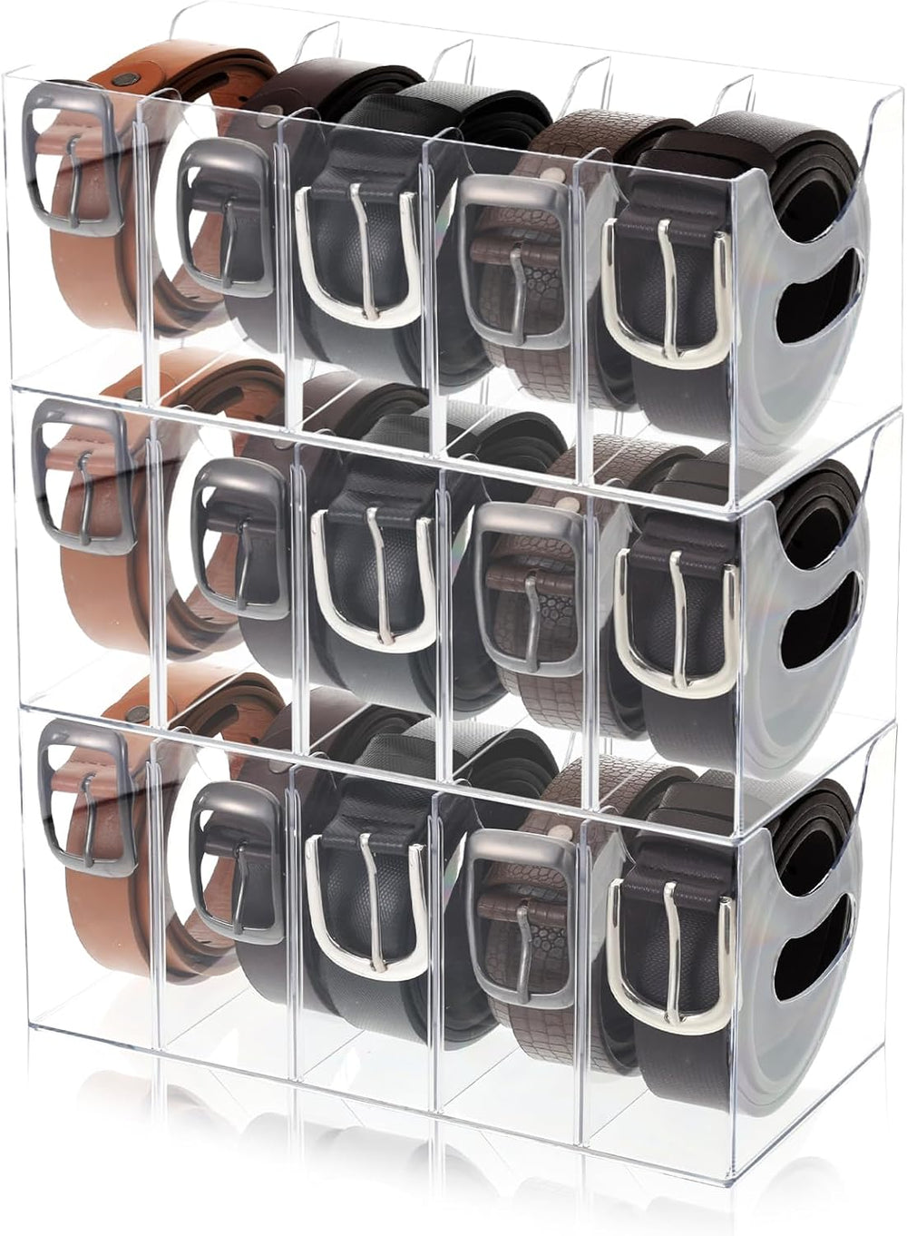 3 Pack Acrylic Belt Organizer Clear Stackable Belt Storage Holder Purse Organ...