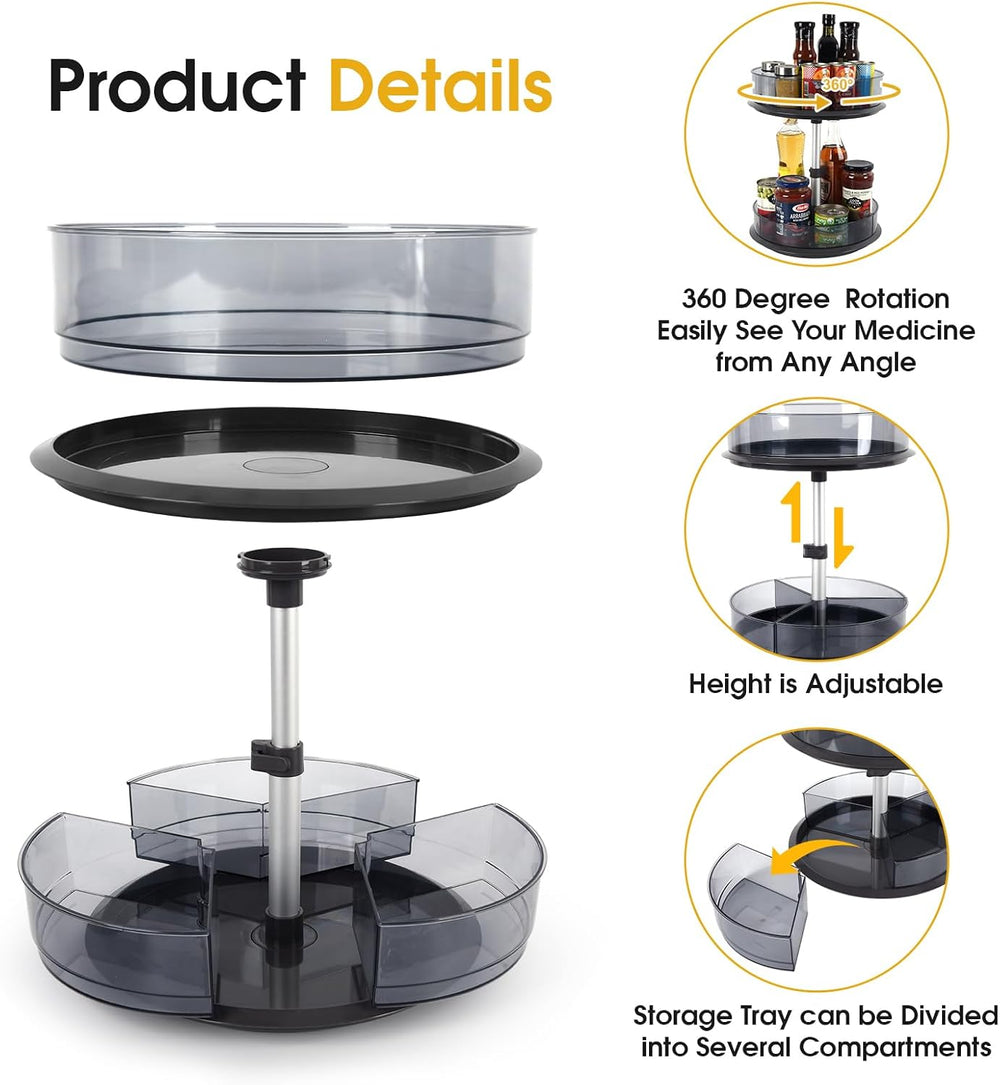 2 Tier Medicine Cabinet Organizer, Rotary Turntable Organizer for Medicine an...