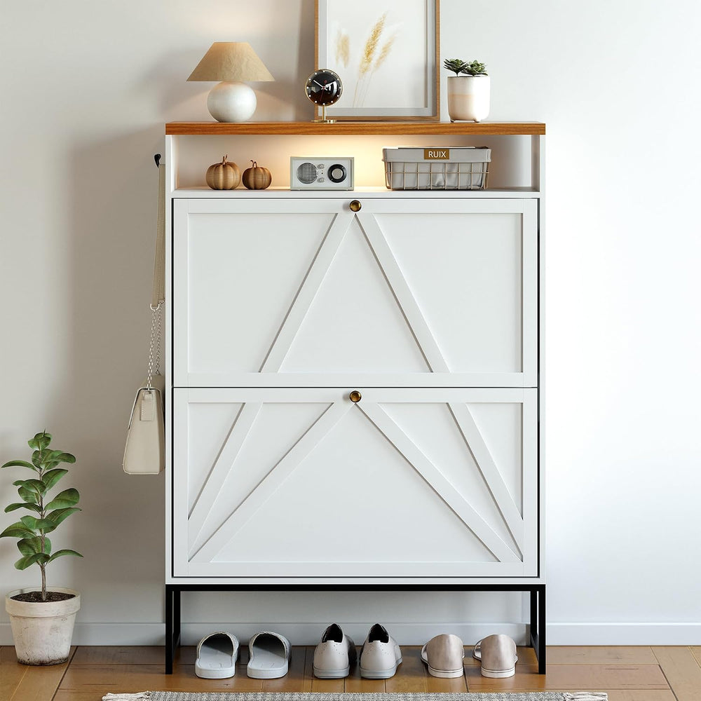 PARTPHONER Shoe Storage Cabinet with 2 Flip Drawers, Modern Hidden Shoe Stora...