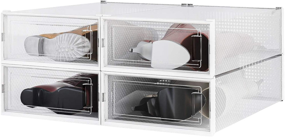 4-Piece Boot and Shoe Storage Box, Stackable Clear Plastic Shoe Box, Space-Sa...