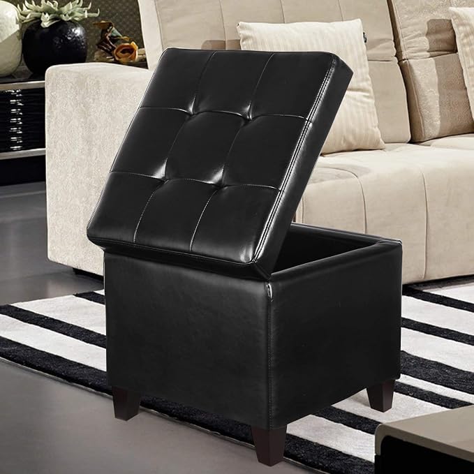 Adeco Storage Ottoman Foot Rest Stool, Leather Ottoman Footstool
