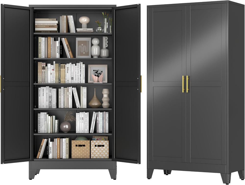 79" Tall Kitchen Pantry Cabinet,Metal Storage Cabinet Black Cupboard